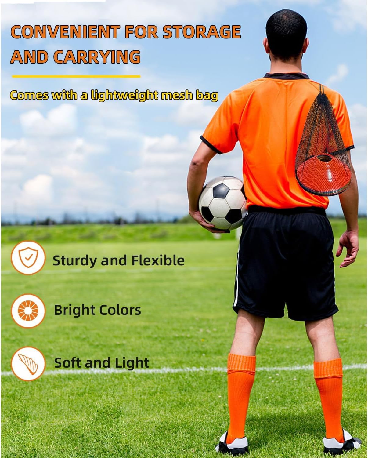 30 Pack Soccer Cones, Disc Cones for Sports Training with Mesh Bag, Sports Cones for Training Drills Practice