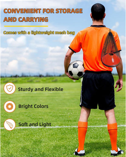 30 Pack Soccer Cones, Disc Cones for Sports Training with Mesh Bag, Sports Cones for Training Drills Practice