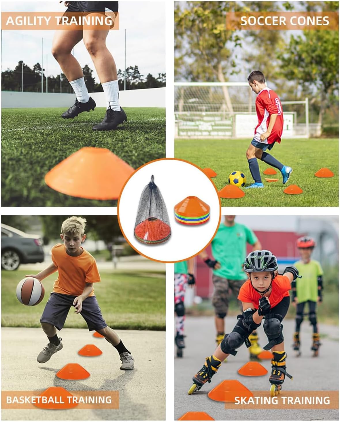 30 Pack Soccer Cones, Disc Cones for Sports Training with Mesh Bag, Sports Cones for Training Drills Practice