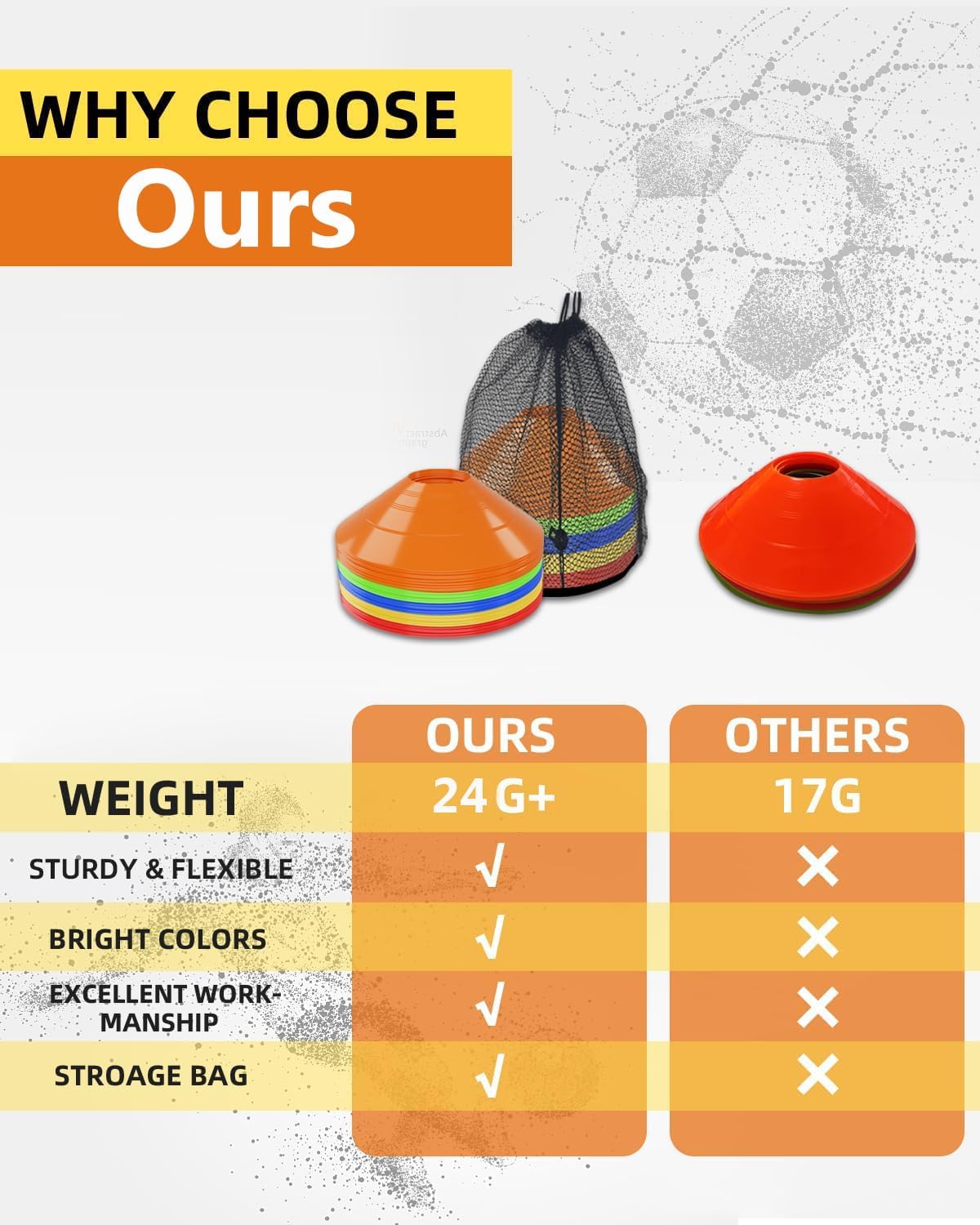 30 Pack Soccer Cones, Disc Cones for Sports Training with Mesh Bag, Sports Cones for Training Drills Practice