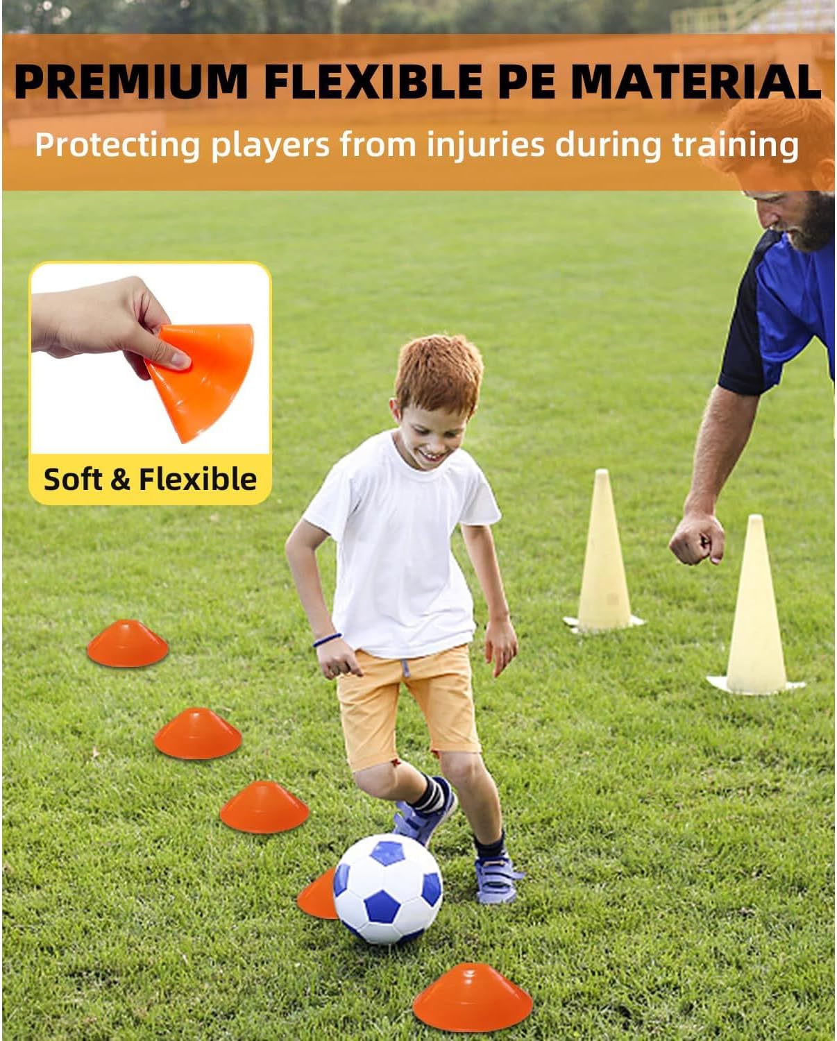 30 Pack Soccer Cones, Disc Cones for Sports Training with Mesh Bag, Sports Cones for Training Drills Practice