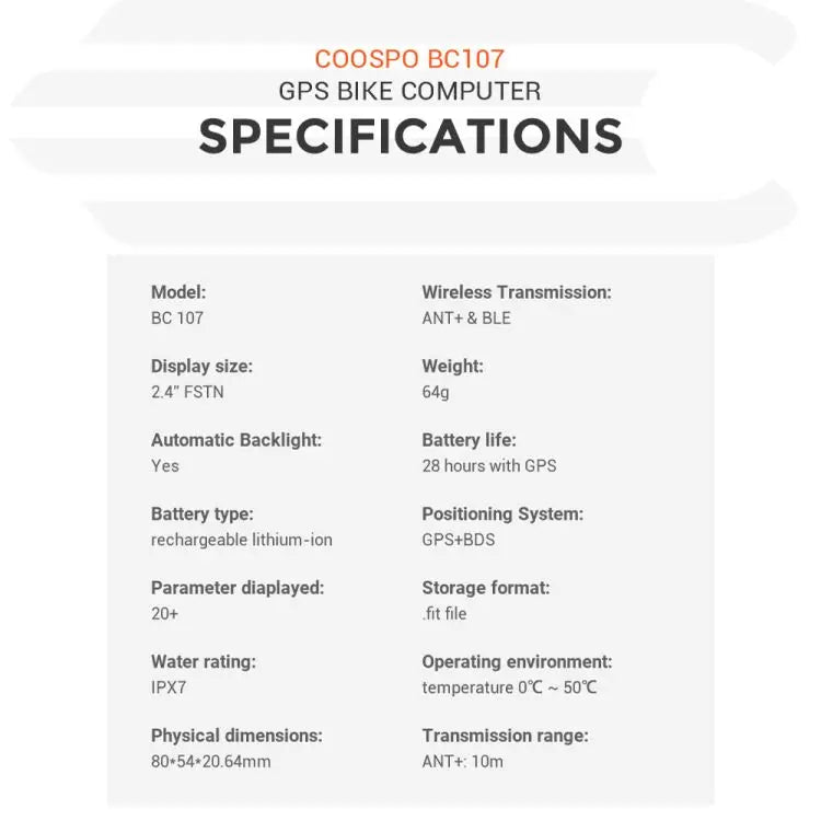 Coospo Bike Computer Wireless GPS Bicycle Speedometer and Odometer with ANT+ Heart Rate Monitor Cadence Sensor BT 5.0 Compatible
