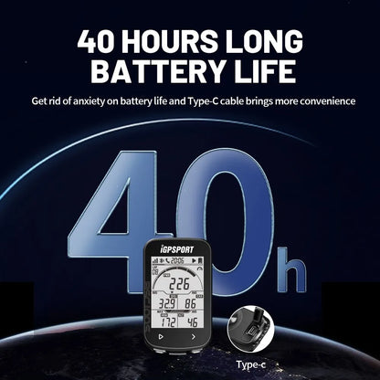 Wireless GPS Cycling Speedometer 40-Hour Battery Black