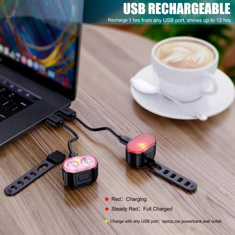 USB Rechargeable LED Bike Light Set – Waterproof Front & Rear Safety Lights 