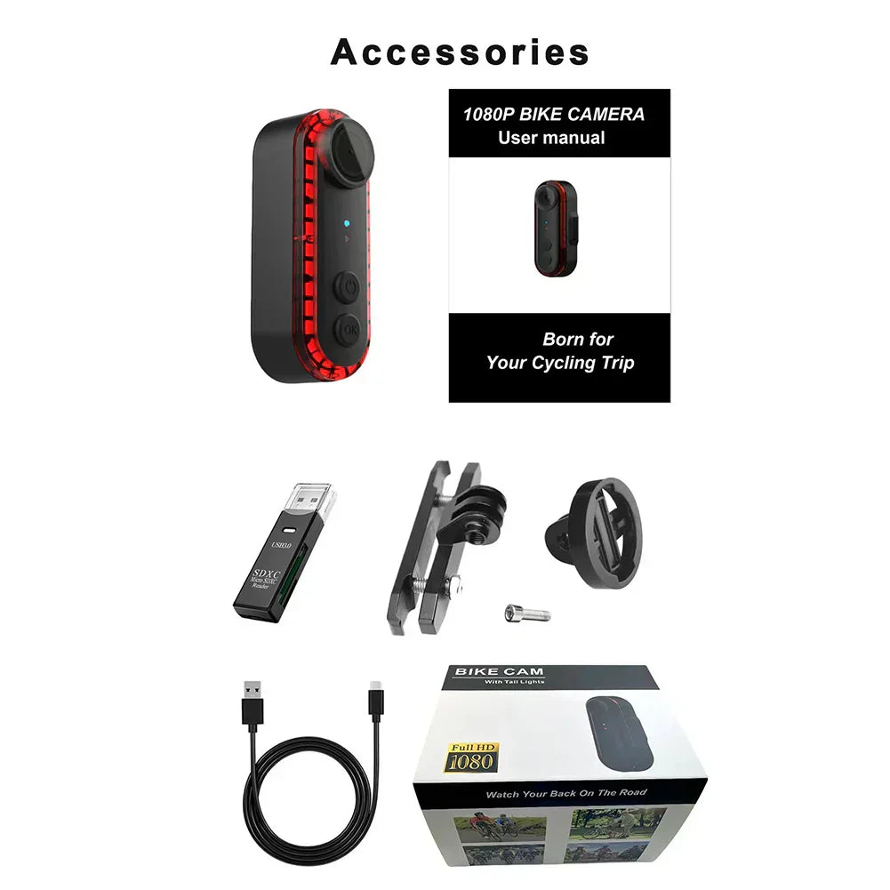 Battery-Powered Rear Cycling Camera with Tail Lamp
