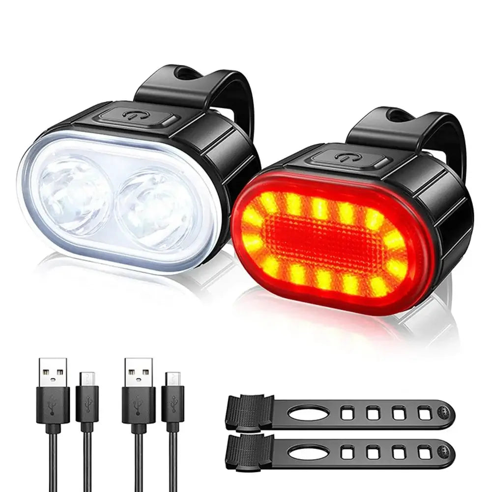 USB Rechargeable LED Bike Light Set – Waterproof Front & Rear Safety Lights 