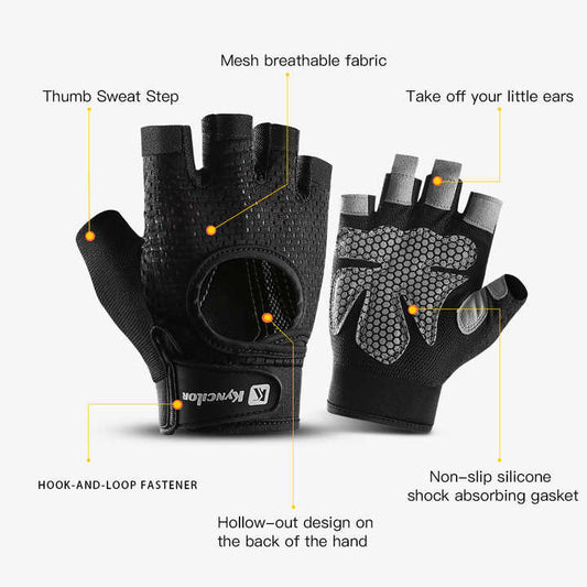 NNEDSZ M Black Fingerless Sports Gloves - Non-Slip Silicone Palm Pads for Cycling, Weightlifting, and Fitness Training