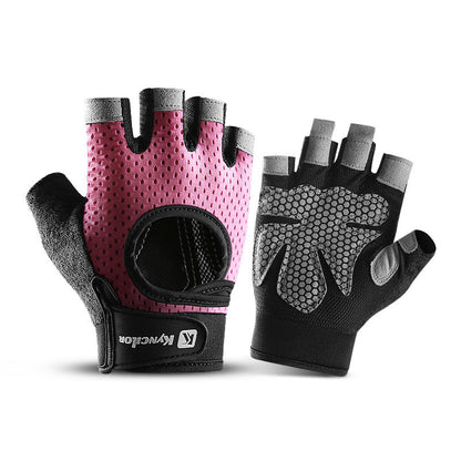 NNEDSZ L Pink Fingerless Sports Gloves - Non-Slip Silicone Palm Pads for Cycling, Weightlifting, and Fitness Training