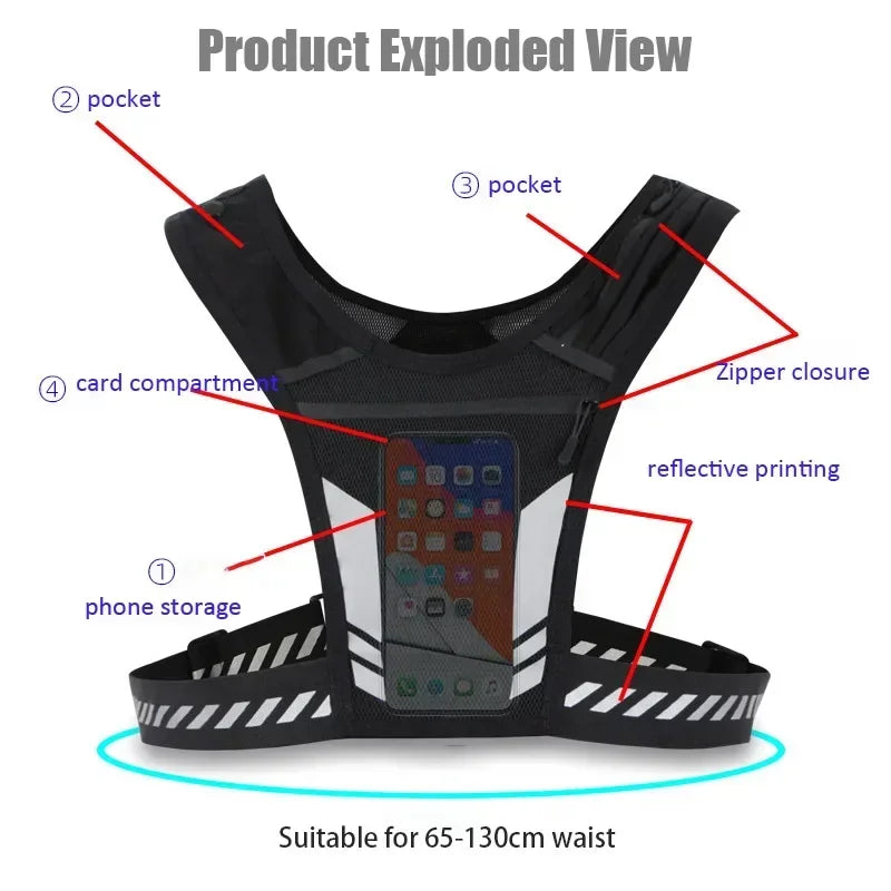 Reflective Running Vest Backpack for safe and organized storage during jogging and outdoor activities.