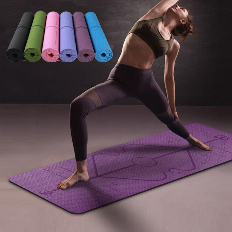 Non Slip TPE Yoga Mat Position Line Beginner.